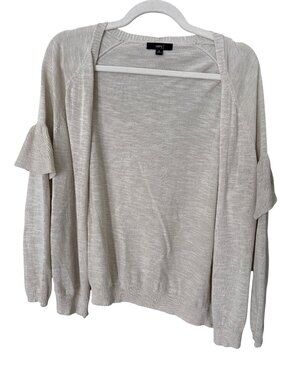 Very J Cardigan Sweater Size Small Open Front Ruffle Long Sleeve Beige Neutral